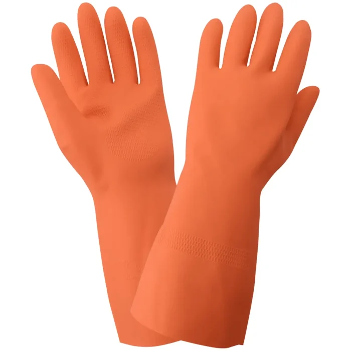 #30FT guantes sin soporte de látex de caucho naranja con forro de flocado de 30 mil de Frogwear® Heavy con patrón de panal de abeja