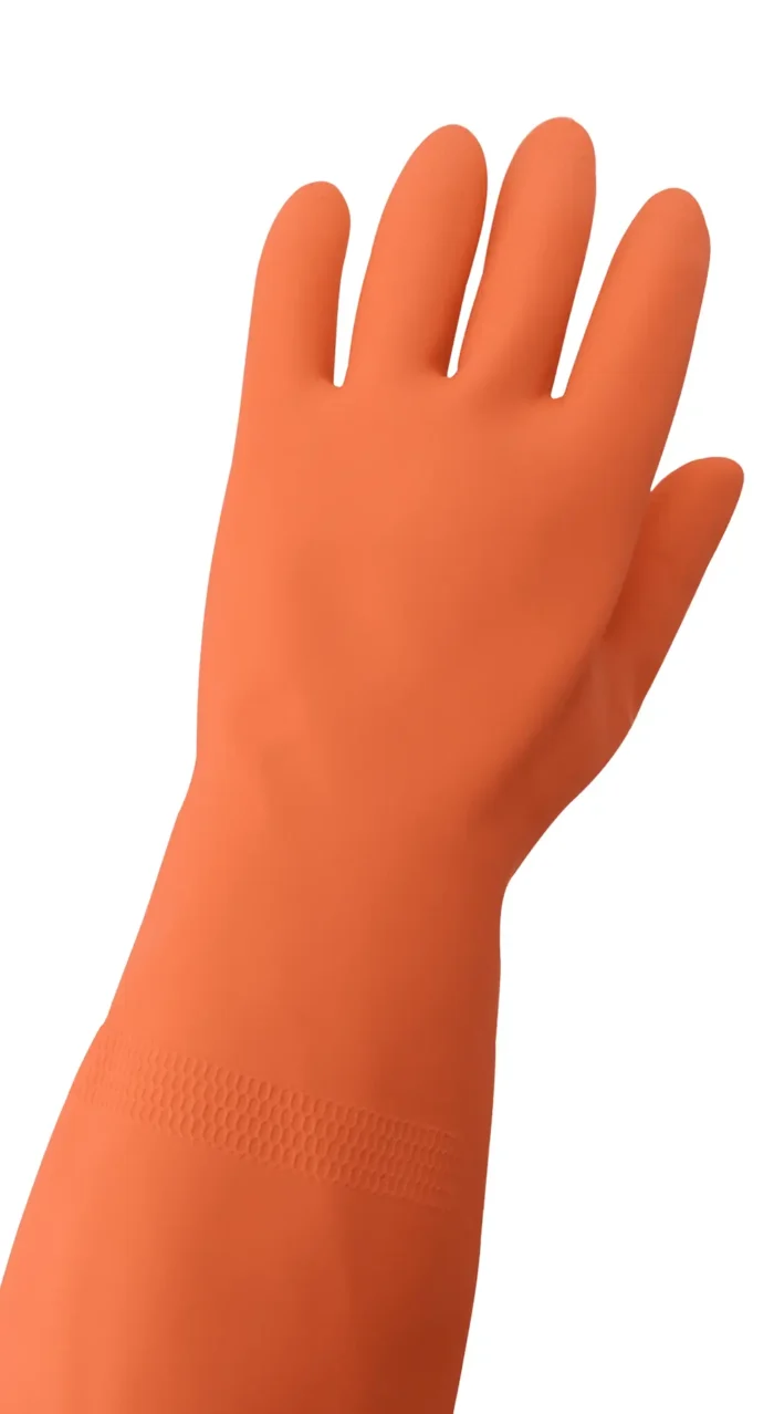 #30FT guantes sin soporte de látex de caucho naranja con forro de flocado de 30 mil de Frogwear® Heavy con patrón de panal de abeja