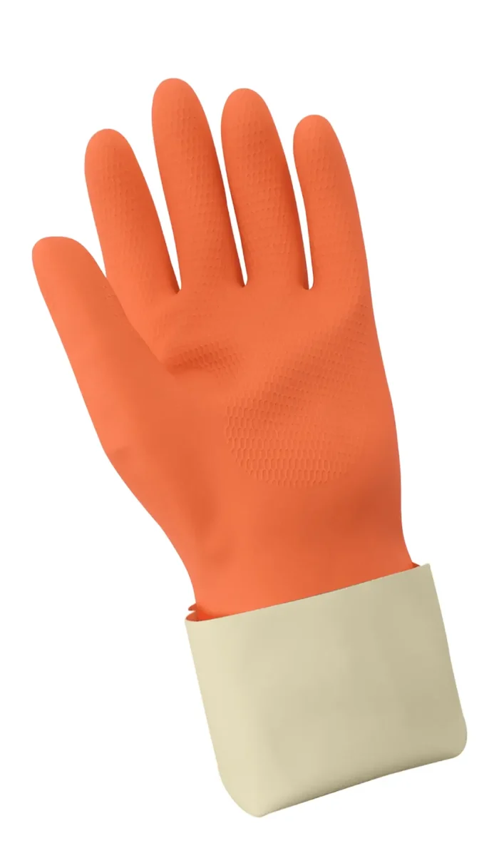 #30FT guantes sin soporte de látex de caucho naranja con forro de flocado de 30 mil de Frogwear® Heavy con patrón de panal de abeja